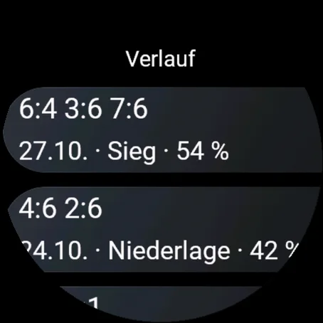Match-Verlauf auf der Uhr mit Ergebnissen, Daten und Siegen oder Niederlagen