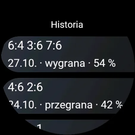 Historia meczów na zegarku z wynikami, datami i rezultatami